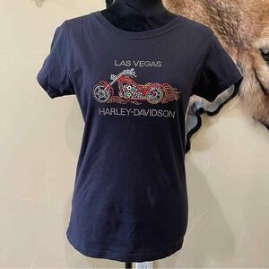 Harley-Davidson Las Vegas Rhinestone Tee Moto Bikercore Biker Bling Grunge Flame